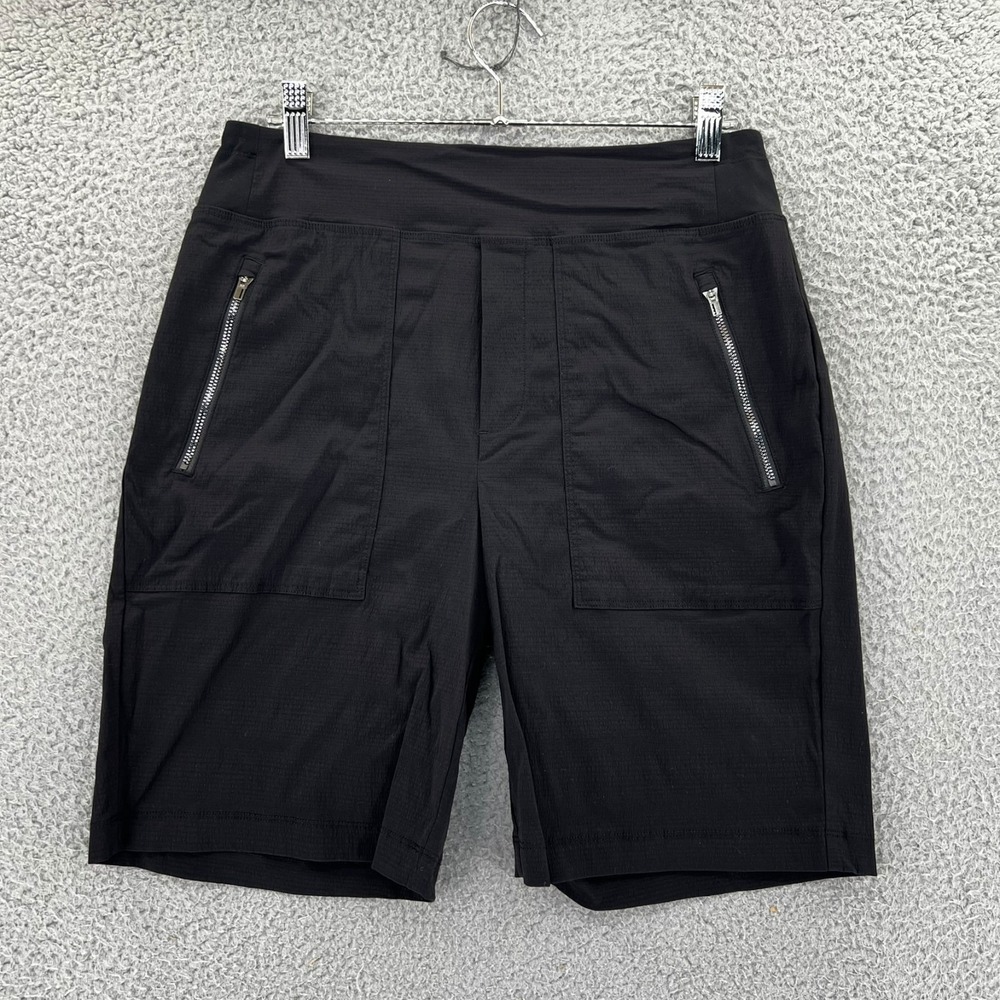 Athleta Black Bermuda Shorts Women 6 Zip Pocket Stretch Athletic Fits 30x9 Black